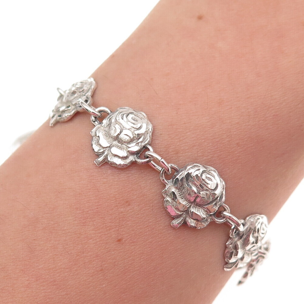 Creed 925 Sterling Silver Antique Art Deco St. Mary Rose Charm Bracelet 6.75"